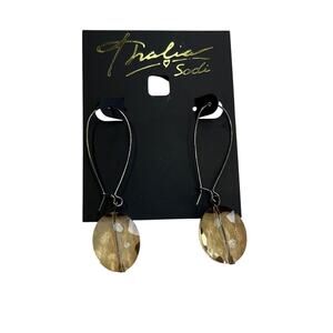 Thalia Sodi Gunmetal Gray Drop Earrings w/ Peach Gemstone Pendant, NWT!